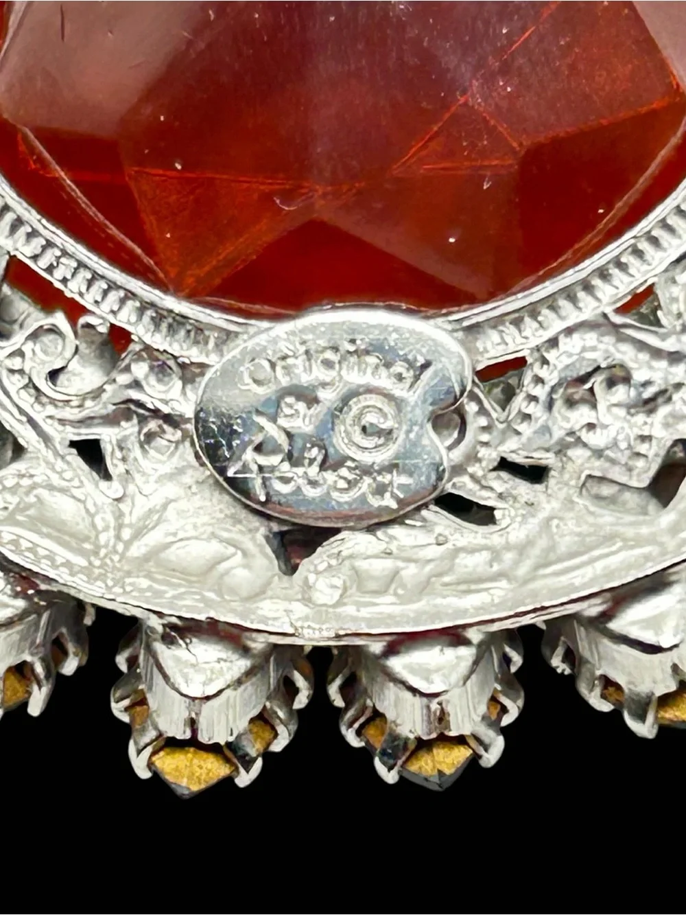 Vintage Original by Robert Topaz Glass Rhinestone  Brooch Pendant Combination